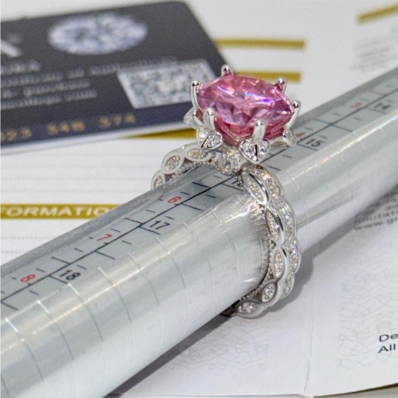5ct 🔥 FIRE PINK Moissanite Ring Size 5.5 . S925 Silver . w/gra - Picture 3 of 17